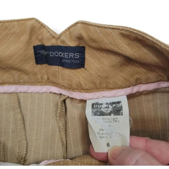Vintage Y2K Dockers Stretch Pinstriped Twill Khaki Crop Pants in Tan Size 6 - Picture 5 of 7